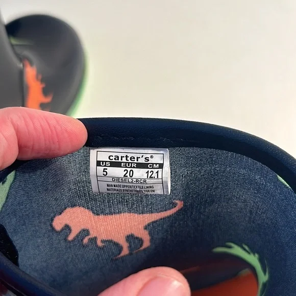 Toddler rainboots carters size 5 dinosaurs waterproof blue green orange children - Picture 9 of 10